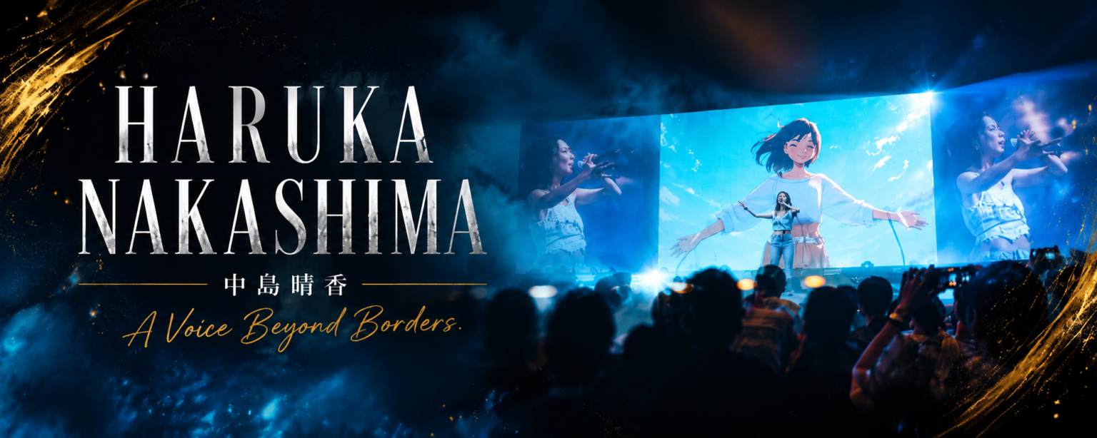 中島晴香のライブビジュアル。青い照明に包まれたステージと観客。